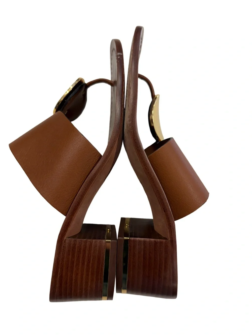 TORY BURCH Patos Disk Leather Sandals Mou Brown Size 9